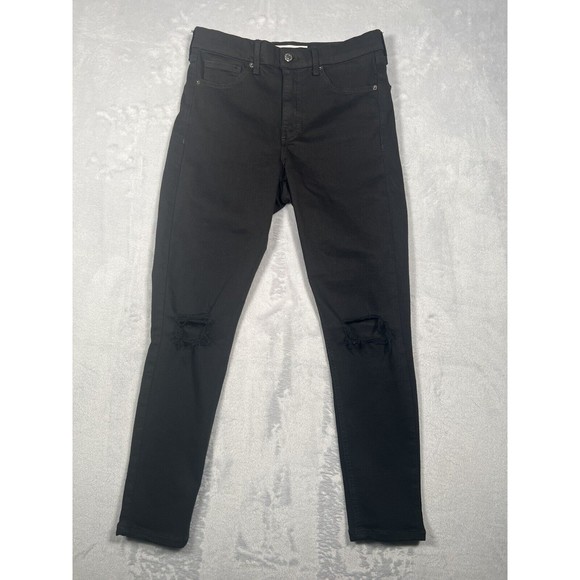 Topshop Jamie Women's Black‎ Distressed Denim High Rise Skinny Jeans Size 28 P - Picture 2 of 7